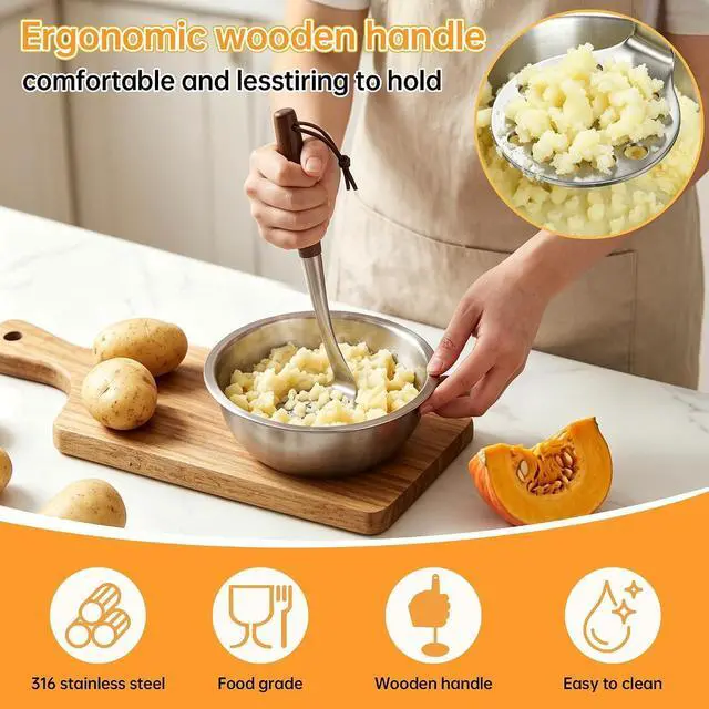 Alt view image 6 of 7 - Avocado Masher Small Wooden Handle Potato Masher Stainless Steel 8.7Inch,Mini Food Masher Comfort Grip