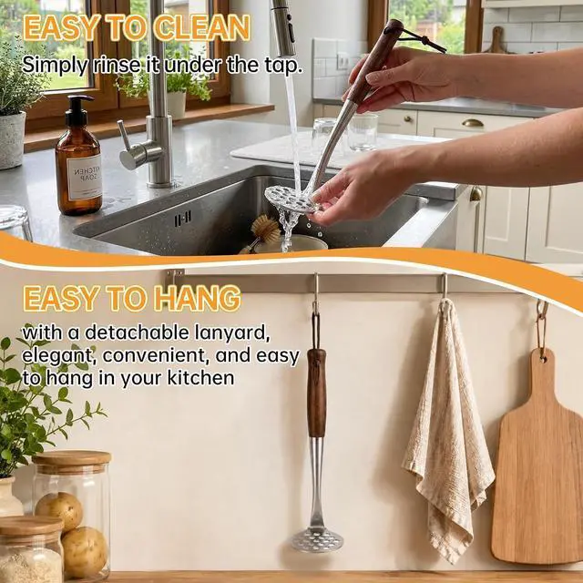 Alt view image 7 of 7 - Avocado Masher Small Wooden Handle Potato Masher Stainless Steel 8.7Inch,Mini Food Masher Comfort Grip