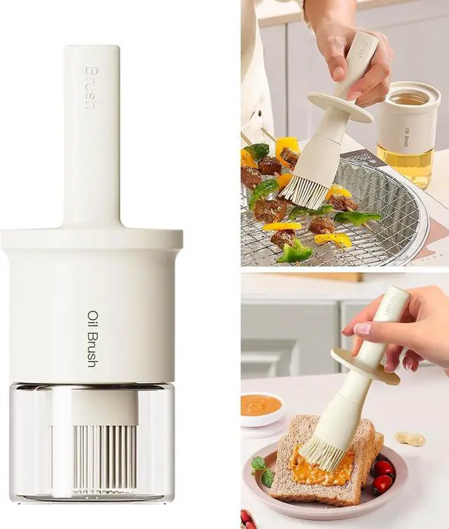 Main image of YARRAMATE Oil Dispenser with Brush for Kitchen (300ml /10oz, White) | BPA-Free, Silicone Brush, Dust-Proof Lid, For BBQ Grill Frying, For Cooking & Baking, Dishwasher Safe