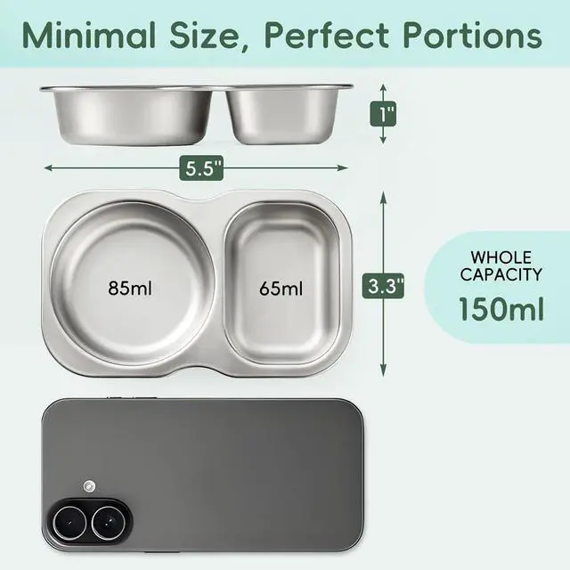 Alt view image 2 of 7 - VITEVER 2 Pack Stainless Steel 2-Compartment Small Snack Containers with Lids, Reusable Snack Pack Containers, Lunch Box Accessories,Double Compartment Salad Dressing Containers to Go, 5.3oz