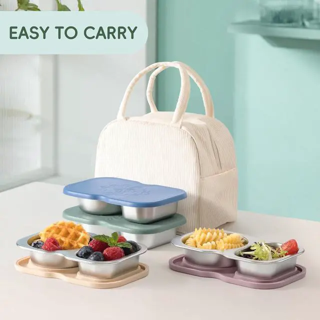 Alt view image 5 of 7 - VITEVER 2 Pack Stainless Steel 2-Compartment Small Snack Containers with Lids, Reusable Snack Pack Containers, Lunch Box Accessories,Double Compartment Salad Dressing Containers to Go, 5.3oz