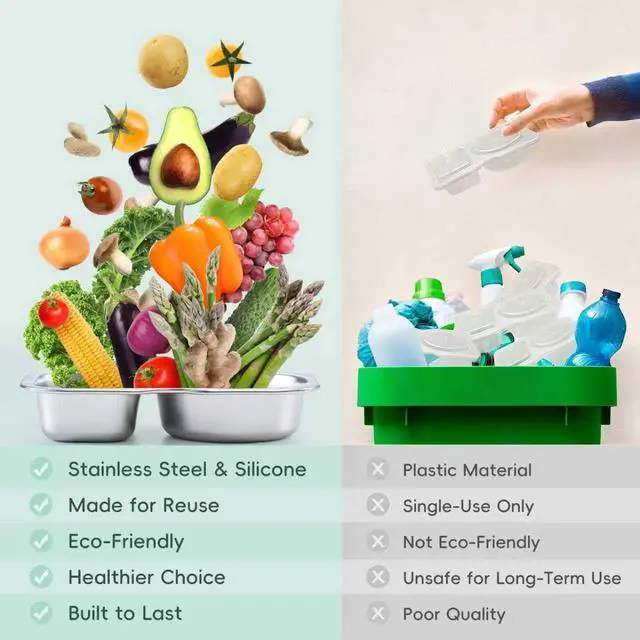 Alt view image 4 of 7 - VITEVER 2 Pack Stainless Steel 2-Compartment Small Snack Containers with Lids, Reusable Snack Pack Containers, Lunch Box Accessories,Double Compartment Salad Dressing Containers to Go, 5.3oz