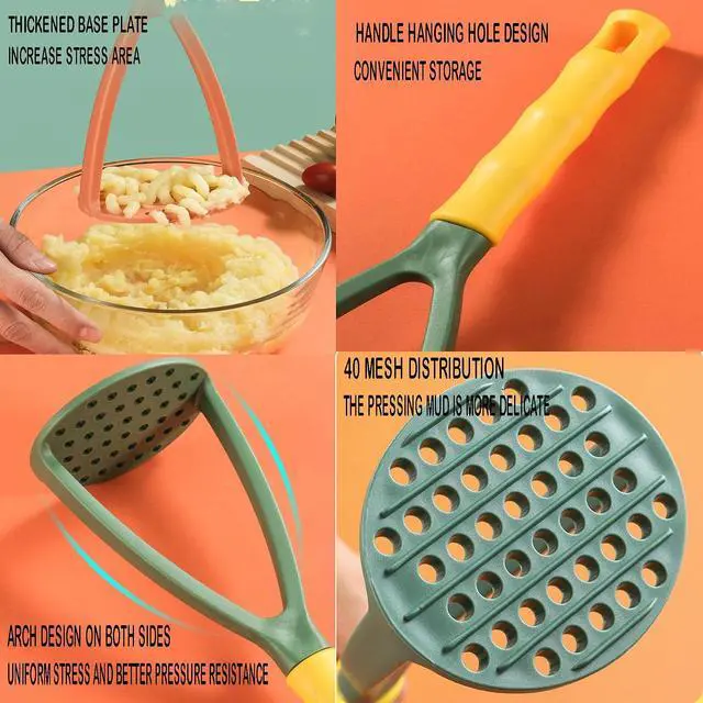 Alt view image 3 of 7 - 2pcs Potato Masher Manual Masher Kitchen Masher Non-Scratch Nonstick Potato Pumpkin Ricer Smasher Kitchen Tools for Bean, Root Vegetables, Fruits, Baby Food, Avocado potato masher (Green+Orange)