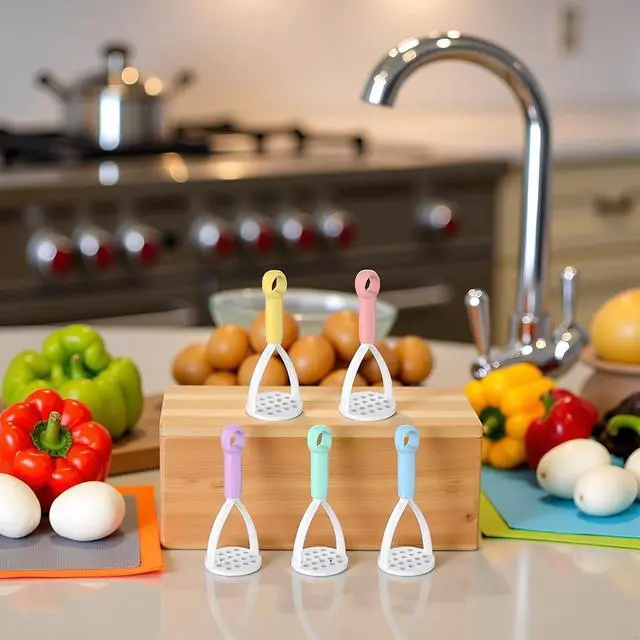 Alt view image 6 of 7 - 1Pc Random Color Manual Silicone Potato Masher, Cooking Utensils Masher, Mini Potato Masher for Non-Stick Cookware