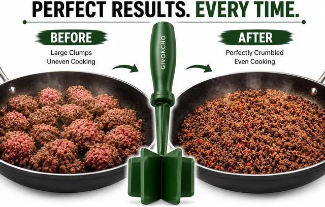 Alt view image 6 of 7 - Meat Chopper & Masher, Heat-Resistant Nylon Ground Meat Breaker, Nonstick-Safe Hamburger Chopper Tool for Beef, Ergonomic Handle Kitchen Utensil (1, Green)