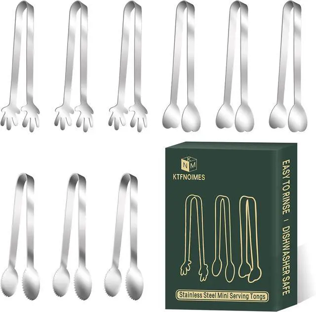 Main image of 9 PCS Mini Serving Tongs,Stainless Steel Small Serving Utensils, Kitchen Tongs Food Tongs Small Kitchen Tongs forServing Food,Ice Cube,fruits,Sugar (4.8" Appetizer Tongs)