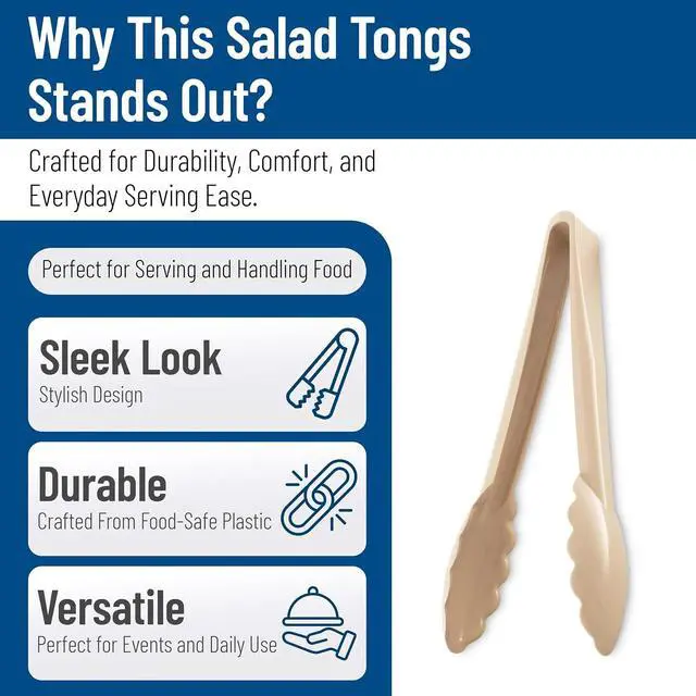 Alt view image 3 of 7 - Carlisle FoodService Products salad tongs 9 in 470906 Heat Resistant Plastic Tongs for Grilling and Food Prep, Dishwasher Safe for Restaurants, Kitchens, Catering NSF Listed, Beige