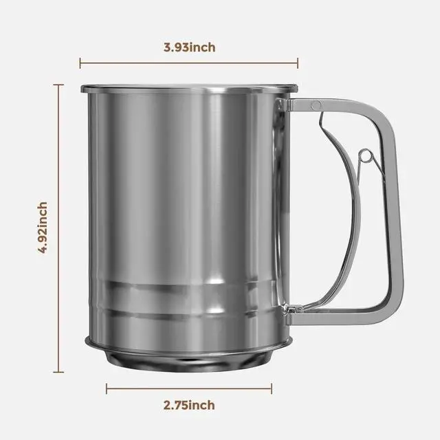 Alt view image 2 of 6 - Stainless Steel 3 Cups Hand Press Flour Sifter for Baking | Double Layers Sifter Powder Sugar Shaker,Flour Strainer