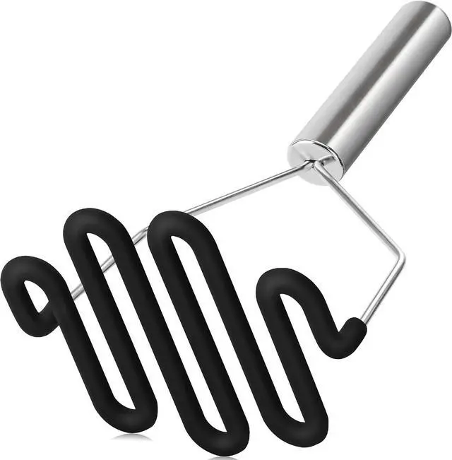 Main image of Non-Scratch Potato Masher Silicone Heavy Duty Stainless Steel Wire Black | Dishwasher Safe Sturdy Handle Wrapped Premium Silicone Masher Kitchen Tool for Avocado Bean Vegetable Jams Sauces Guacamole