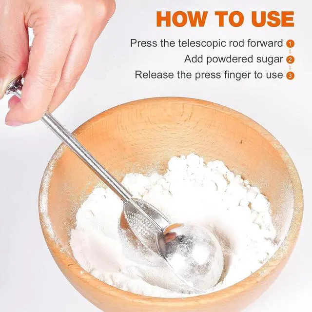 Alt view image 3 of 7 - Powdered Sugar Flour, Powdered Sugar Shaker Duster Flour Dispenser Shaker with 18/8 Stainless Steel One-handed Operation Shaker Duster for Sugar Flour and Spices