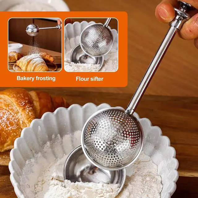 Alt view image 5 of 7 - Powdered Sugar Flour, Powdered Sugar Shaker Duster Flour Dispenser Shaker with 18/8 Stainless Steel One-handed Operation Shaker Duster for Sugar Flour and Spices