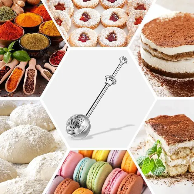 Alt view image 7 of 7 - Powdered Sugar Flour, Powdered Sugar Shaker Duster Flour Dispenser Shaker with 18/8 Stainless Steel One-handed Operation Shaker Duster for Sugar Flour and Spices