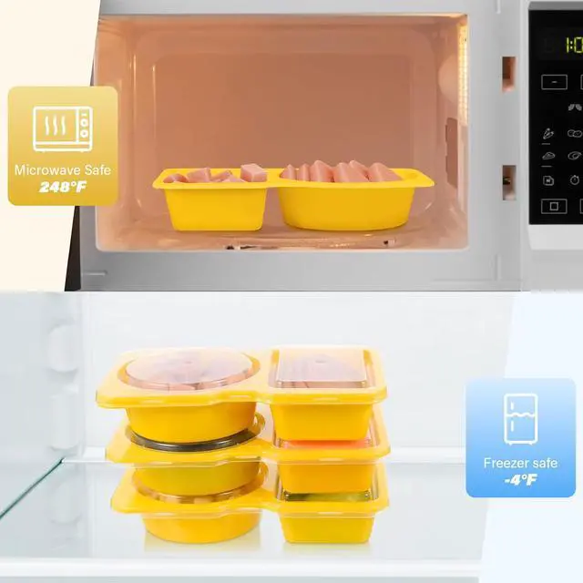 Alt view image 6 of 7 - Double Compartment Snack Containers with Lids, 2 Compartment Condiment Container, Plastic Disposable Snack Pack Containers for Sauce, Salad, Food Storage Box(10PCS-Yellow)
