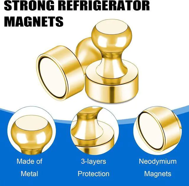 Alt view image 4 of 7 - LOVIMAG Fridge Magnets 16Pcs, Magnet for Refrigerator Whiteboard, Gold | Small Strong Neodymium Metal Cute Push Pin for Classroom, Kitchen, Accessories Decorative, Office, Calendar