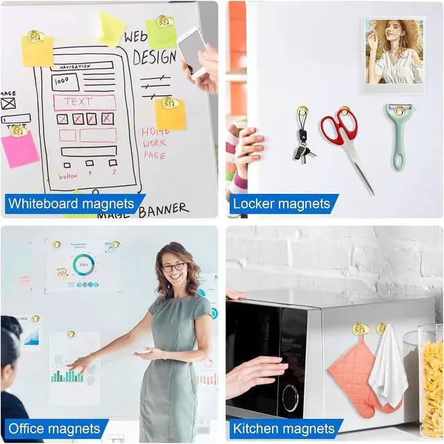 Alt view image 7 of 7 - LOVIMAG Fridge Magnets 16Pcs, Magnet for Refrigerator Whiteboard, Gold | Small Strong Neodymium Metal Cute Push Pin for Classroom, Kitchen, Accessories Decorative, Office, Calendar