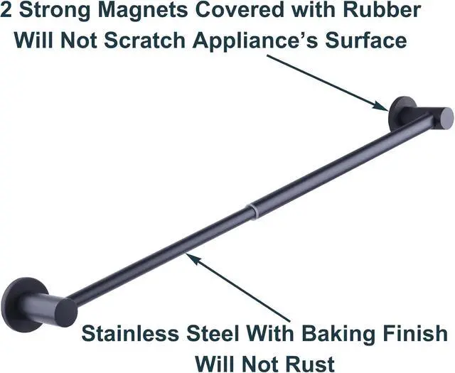Alt view image 5 of 6 - 10"-18" Adjustable Magnetic Towel Bar for Fridge, Rod for Chart Whiteboard | Magnet Towel Holder Towel Hook Hanger for Kitchen Refrigerator Dishwasher, Laundry Washer Dryer, Black, Pack of 1