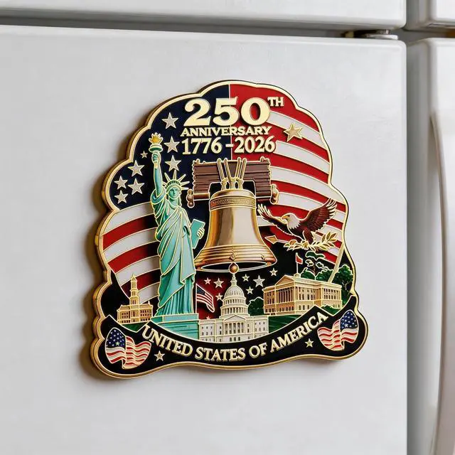 Main image of 250th Anniversary Fridge Magnet 1776-2026, Patriotic American Flag Magnet, Liberty Bell & Statue of Liberty & Eagle Souvenir, USA Magnets for Refrigerator, Independence Day Gift