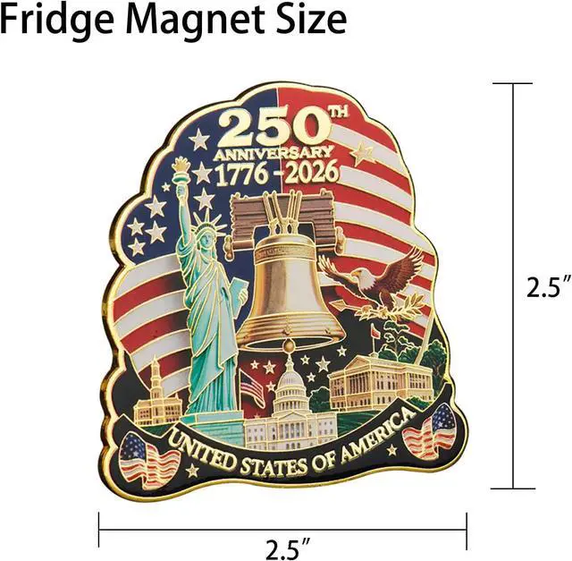 Alt view image 4 of 7 - 250th Anniversary Fridge Magnet 1776-2026, Patriotic American Flag Magnet, Liberty Bell & Statue of Liberty & Eagle Souvenir, USA Magnets for Refrigerator, Independence Day Gift