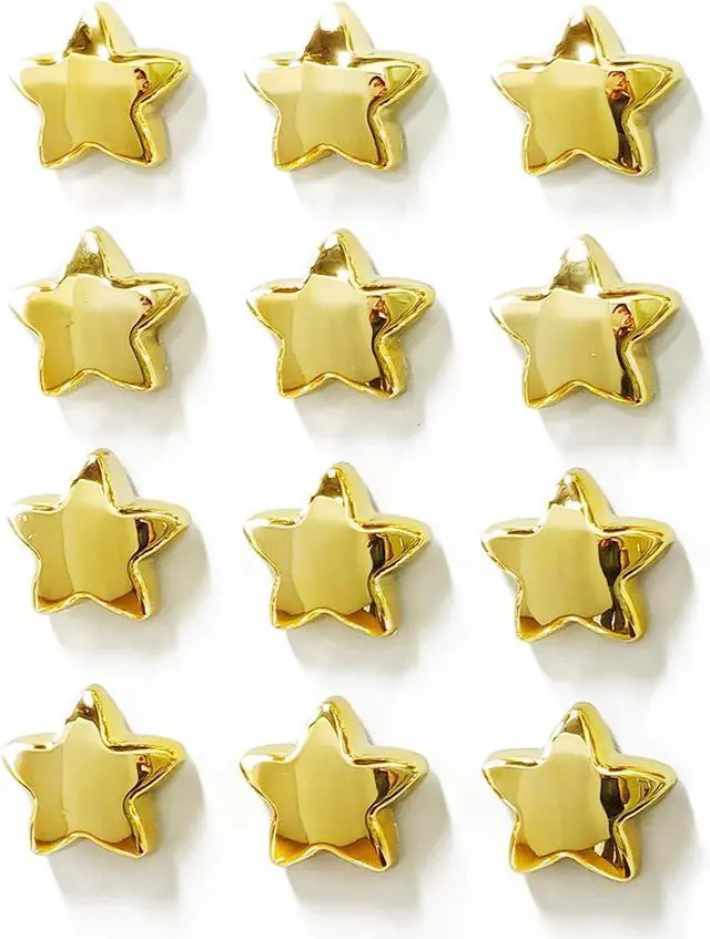 Main image of Yhborezy 12PCS Gold Fridge Magnets Cute Star Refrigerator Magnet Set | Golden Plastic Stars Decorative Magnetic Stickers 1*1 inch Medium Size Magnet For Home Kitchen Fridge Door Office Whiteboard