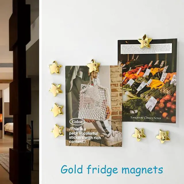 Alt view image 2 of 6 - Yhborezy 12PCS Gold Fridge Magnets Cute Star Refrigerator Magnet Set | Golden Plastic Stars Decorative Magnetic Stickers 1*1 inch Medium Size Magnet For Home Kitchen Fridge Door Office Whiteboard