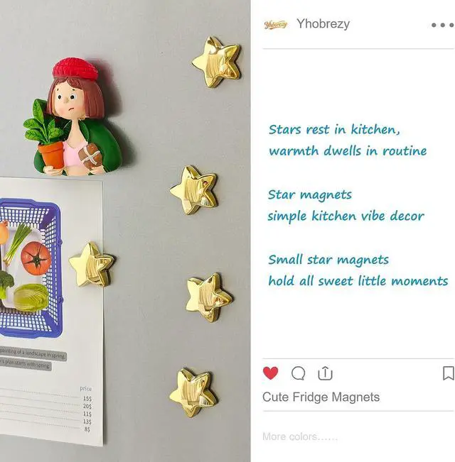 Alt view image 3 of 6 - Yhborezy 12PCS Gold Fridge Magnets Cute Star Refrigerator Magnet Set | Golden Plastic Stars Decorative Magnetic Stickers 1*1 inch Medium Size Magnet For Home Kitchen Fridge Door Office Whiteboard