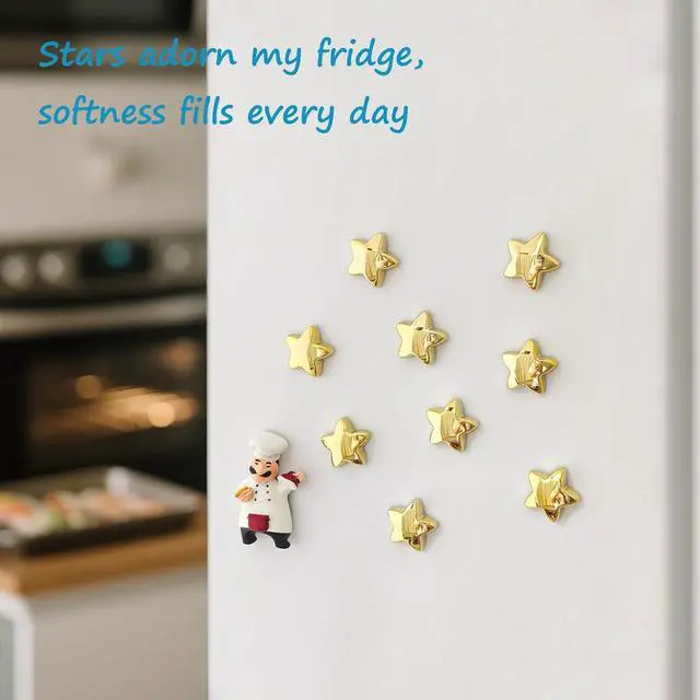 Alt view image 5 of 6 - Yhborezy 12PCS Gold Fridge Magnets Cute Star Refrigerator Magnet Set | Golden Plastic Stars Decorative Magnetic Stickers 1*1 inch Medium Size Magnet For Home Kitchen Fridge Door Office Whiteboard
