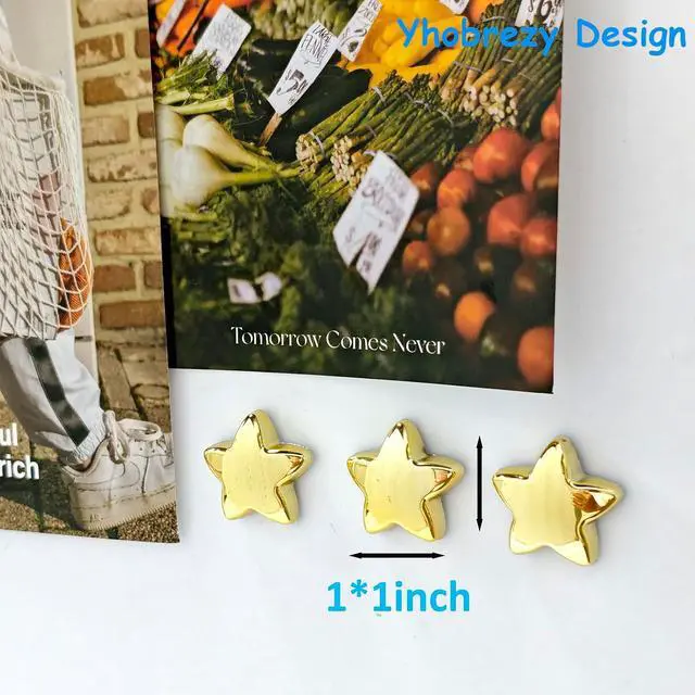 Alt view image 4 of 6 - Yhborezy 12PCS Gold Fridge Magnets Cute Star Refrigerator Magnet Set | Golden Plastic Stars Decorative Magnetic Stickers 1*1 inch Medium Size Magnet For Home Kitchen Fridge Door Office Whiteboard