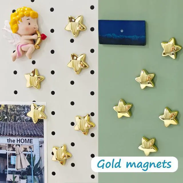 Alt view image 6 of 6 - Yhborezy 12PCS Gold Fridge Magnets Cute Star Refrigerator Magnet Set | Golden Plastic Stars Decorative Magnetic Stickers 1*1 inch Medium Size Magnet For Home Kitchen Fridge Door Office Whiteboard