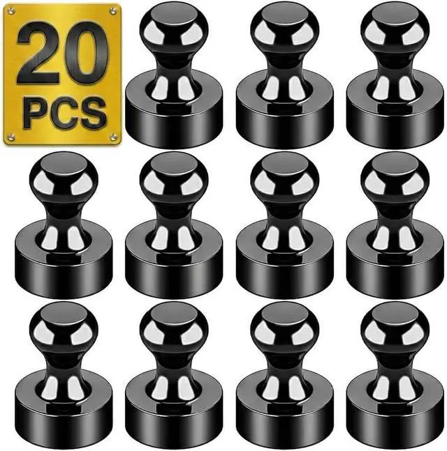 Main image of Metallic Magnets, Refrigerator Magnets, 20 Pack Black Magnetic Push Pins, Strong Fridge Magnets, Multi-use Whiteboard Magnets Perfect for Kitchen Office Classroom