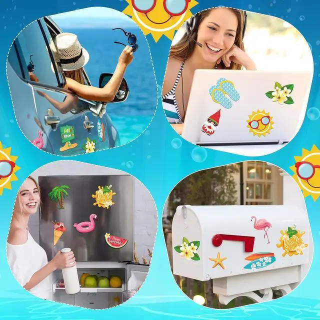 Alt view image 7 of 7 - Zhanmai 24 Pcs Summer Cruise Door Magnets Decorations Hawaii Tropical Cruise Ship Door Decorations Magnetic Stickers Summer Vacation Beach Gnome Flamingo Car Refrigerator Magnets for Fridge Luau Party
