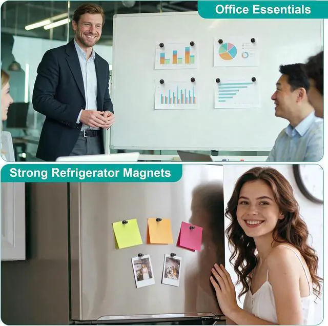 Alt view image 2 of 7 - Metallic Magnets, Refrigerator Magnets, 20 Pack Black Magnetic Push Pins, Strong Fridge Magnets, Multi-use Whiteboard Magnets Perfect for Kitchen Office Classroom