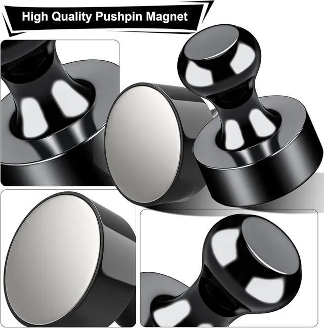 Alt view image 4 of 7 - Metallic Magnets, Refrigerator Magnets, 20 Pack Black Magnetic Push Pins, Strong Fridge Magnets, Multi-use Whiteboard Magnets Perfect for Kitchen Office Classroom