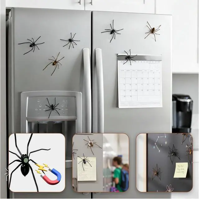 Alt view image 4 of 7 - 4PCS 3D Spider Fridge Magnet, Realistic Spider Magnets - Cute Removable Magnetic Decals for Refrigerator, Car, Garage Door, Indoor Outdoor Decor, The for Lovers of Unique Decor (Black)