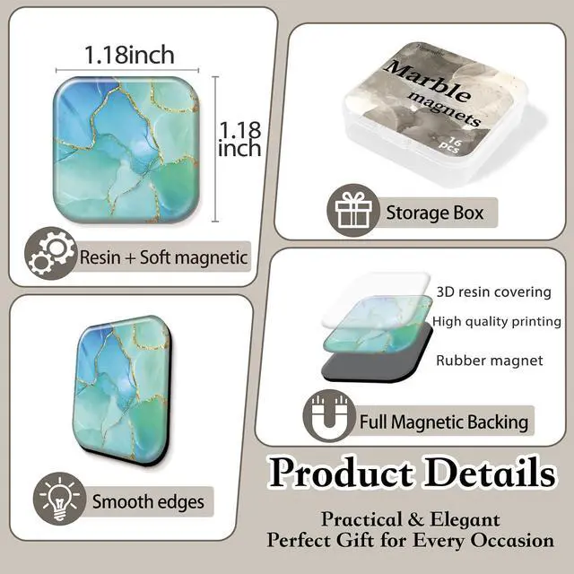 Alt view image 3 of 7 - 16 Pcs Marble Fridge Magnets, Refrigerator Magnets | Scratch-Proof & Fade-Resistant, Cute Small Funny Decor for Whiteboard Kitchen Office Locker Cabinet School, Ideal Gift