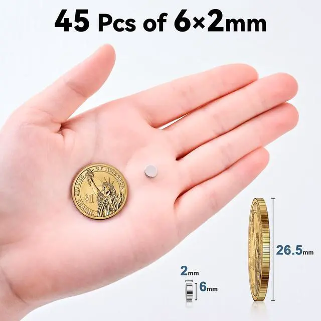 Alt view image 2 of 7 - SMARTAKE 45 Pcs Refrigerator Magnets, 6x2mm Small Fridge Magnets, Silver | Multi-Use Premium Neodymium Round Office Magnets for Fridge, Whiteboard, Billboard in Home, Kitchen, Office and School