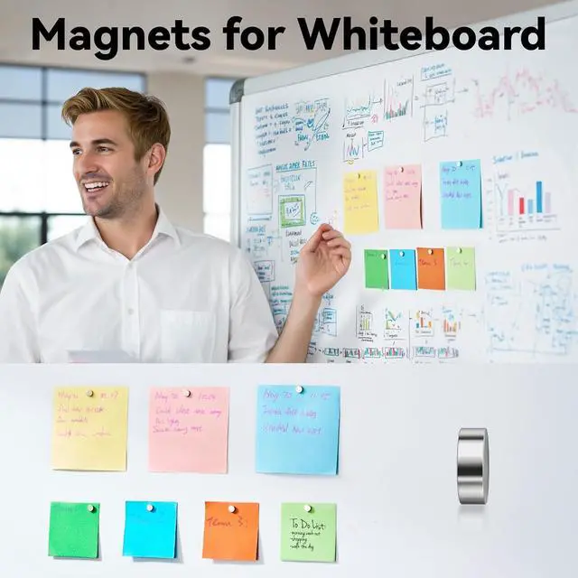 Alt view image 6 of 7 - SMARTAKE 45 Pcs Refrigerator Magnets, 6x2mm Small Fridge Magnets, Silver | Multi-Use Premium Neodymium Round Office Magnets for Fridge, Whiteboard, Billboard in Home, Kitchen, Office and School