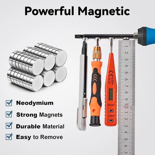 Alt view image 3 of 7 - SMARTAKE 45 Pcs Refrigerator Magnets, 10x2.6mm Small Fridge Magnets, Silver | Multi-Use Premium Neodymium Office Magnets for Fridge, Whiteboard, Billboard in Home, Kitchen, Office and School