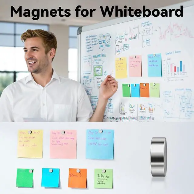 Alt view image 6 of 7 - SMARTAKE 45 Pcs Refrigerator Magnets, 10x2.6mm Small Fridge Magnets, Silver | Multi-Use Premium Neodymium Office Magnets for Fridge, Whiteboard, Billboard in Home, Kitchen, Office and School