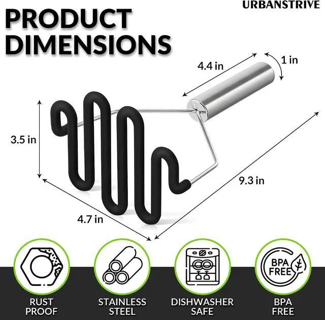 Alt view image 2 of 7 - Non-Scratch Potato Masher Silicone Heavy Duty Stainless Steel Wire Black | Dishwasher Safe Sturdy Handle Wrapped Premium Silicone Masher Kitchen Tool for Avocado Bean Vegetable Jams Sauces Guacamole
