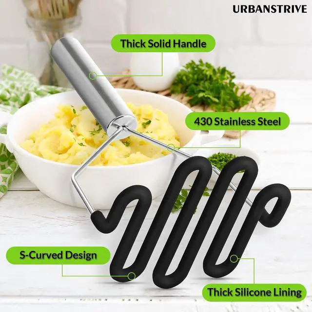 Alt view image 3 of 7 - Non-Scratch Potato Masher Silicone Heavy Duty Stainless Steel Wire Black | Dishwasher Safe Sturdy Handle Wrapped Premium Silicone Masher Kitchen Tool for Avocado Bean Vegetable Jams Sauces Guacamole