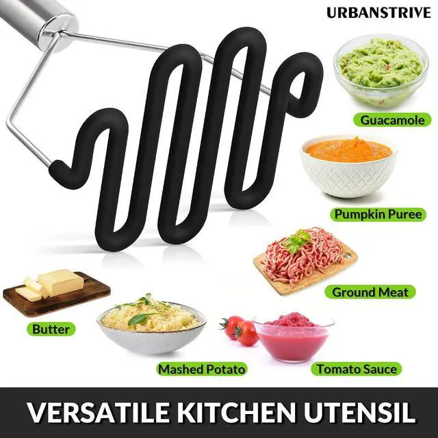 Alt view image 4 of 7 - Non-Scratch Potato Masher Silicone Heavy Duty Stainless Steel Wire Black | Dishwasher Safe Sturdy Handle Wrapped Premium Silicone Masher Kitchen Tool for Avocado Bean Vegetable Jams Sauces Guacamole