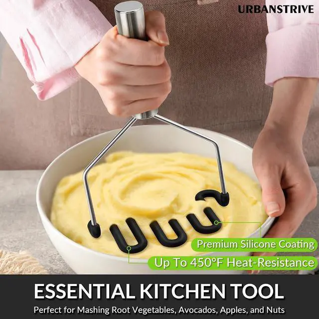 Alt view image 5 of 7 - Non-Scratch Potato Masher Silicone Heavy Duty Stainless Steel Wire Black | Dishwasher Safe Sturdy Handle Wrapped Premium Silicone Masher Kitchen Tool for Avocado Bean Vegetable Jams Sauces Guacamole