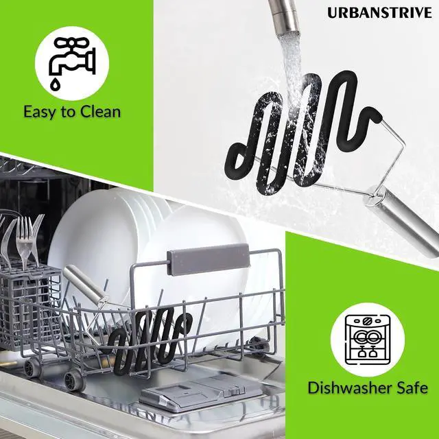 Alt view image 7 of 7 - Non-Scratch Potato Masher Silicone Heavy Duty Stainless Steel Wire Black | Dishwasher Safe Sturdy Handle Wrapped Premium Silicone Masher Kitchen Tool for Avocado Bean Vegetable Jams Sauces Guacamole