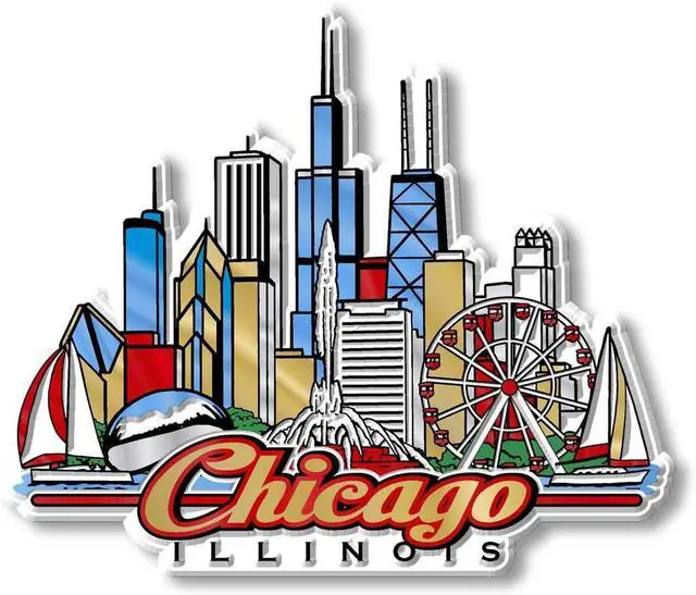 Main image of Chicago City Magnet by Classic Magnets, 3D Rubber Vintage-Style Collectible Souvenirs and Gifts Made in the USA, 4.1" x 3.5"