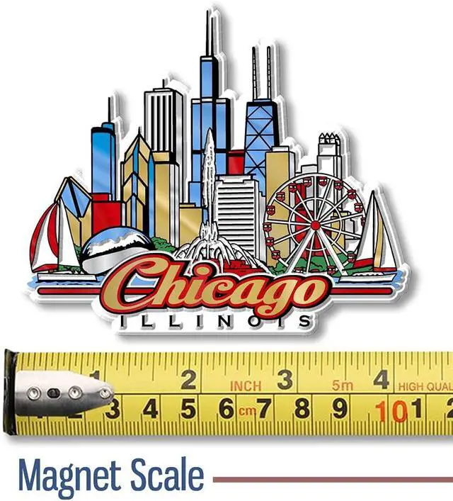 Alt view image 2 of 4 - Chicago City Magnet by Classic Magnets, 3D Rubber Vintage-Style Collectible Souvenirs and Gifts Made in the USA, 4.1" x 3.5"