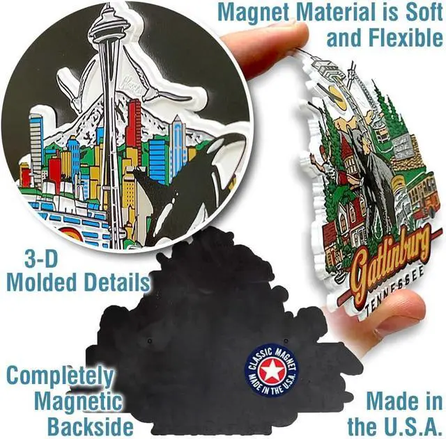 Alt view image 3 of 4 - Chicago City Magnet by Classic Magnets, 3D Rubber Vintage-Style Collectible Souvenirs and Gifts Made in the USA, 4.1" x 3.5"