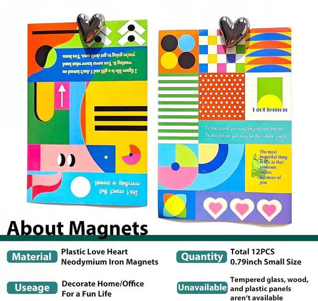 Alt view image 2 of 6 - 12PCS Black Fridge Magnets 0.83inch Small Heart Magnets | Cute Refrigerator Decorative Magnet Set for Home Kitchen fridge Door Office Whiteboard Photos Memo Decor