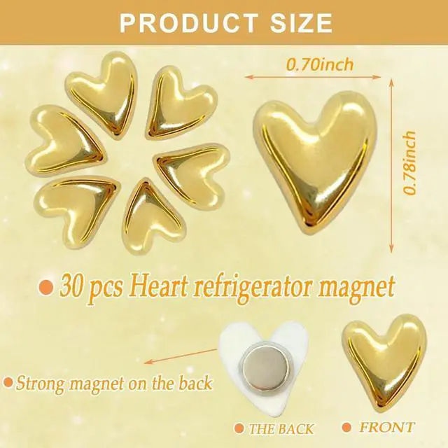 Alt view image 2 of 5 - 30 pcs Cute Love Heart Magnets Refrigerator Gold Refrigerator Magnets Home Kitchen Magnet Set Mini Magnets for Fridge Office Whiteboard Locker(Gold)