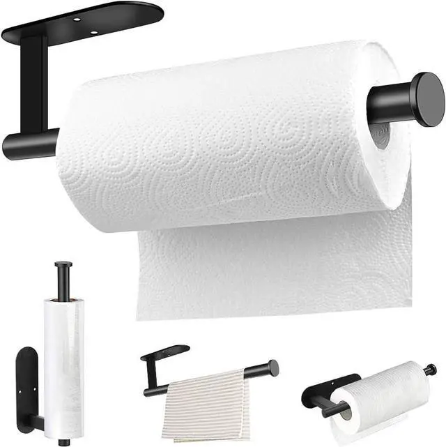 Main image of MGahyi Black Paper Towel Holder Under Cabinet Wall Mount | 13.2In Rust-resistant Stainless Steel Paper Towel Roll Rack, Self Adhesive Or Drilling, for Kitchen Laundry Bathroom