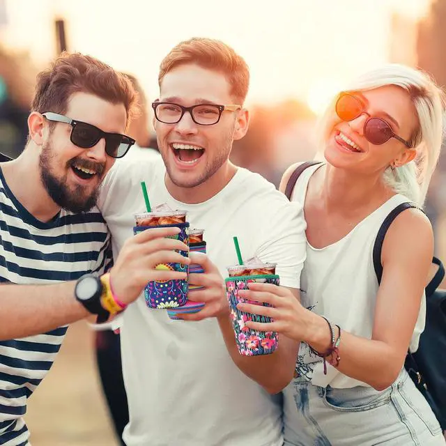 Alt view image 7 of 7 - 3Pcs Reusable Insulated Neoprene Iced Coffee Cold Soda Cup Sleeve | Blue Atmosphere Pattern 16-32Oz Cup Holder Can Cooler Cold Iced Drinks for Beverages Gifts for Families